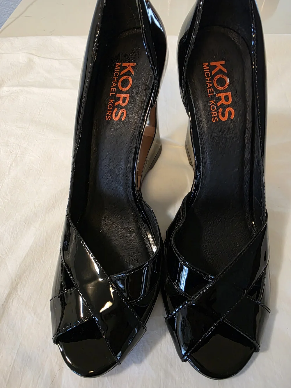 Michael Kors Women's Black Patent Peep-Toe Heels